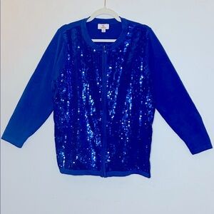 QUACKER FACTORY Sequined Zip-up Cardigan Royal Blue SZ 1X